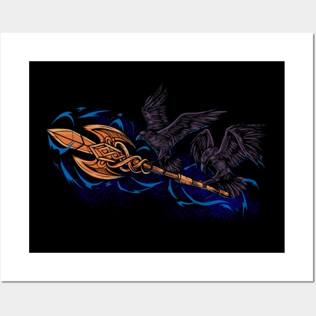 Odin's ravens with spear Gungnir - Hugin and Munin Wall Art by Modern Medieval Design